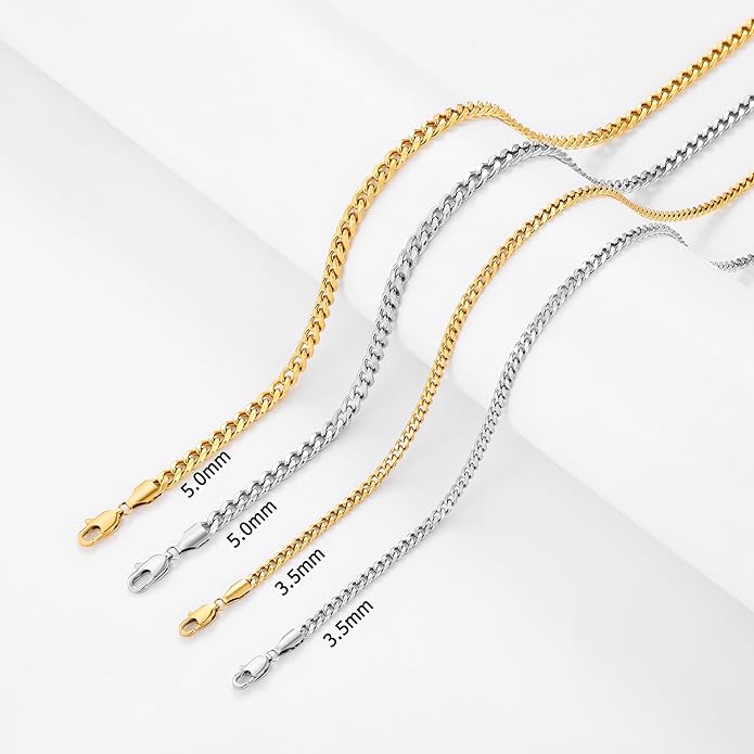sovesi 3.5/5mm Cuban Link Chain Necklace for Men, Silver Tone/Black/14K Gold Plated Stainless Steel Necklace Chain, Mens Chain 16-28 Inch Jewelry Gift
