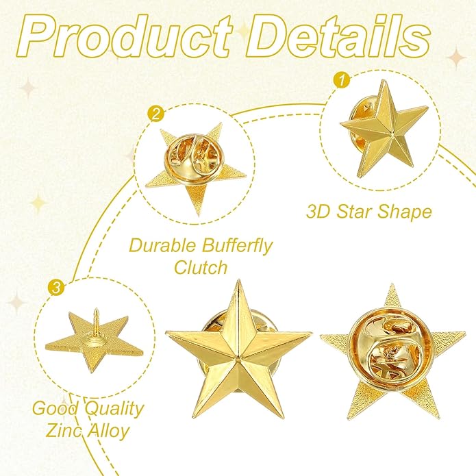 uxcell Star Lapel Pins, Award Pins Star Badge for Men Women Backpacks Hats Jackets Costume Accessories Gifts