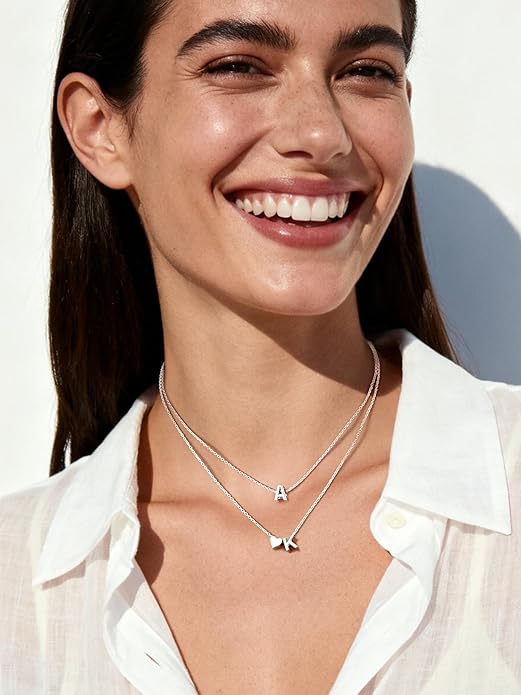 ChicSilver 925 Sterling Silver Heart Initial Necklaces for Women -Dainty Personalized Heart Pendant Letter Alphabet Necklace for Women