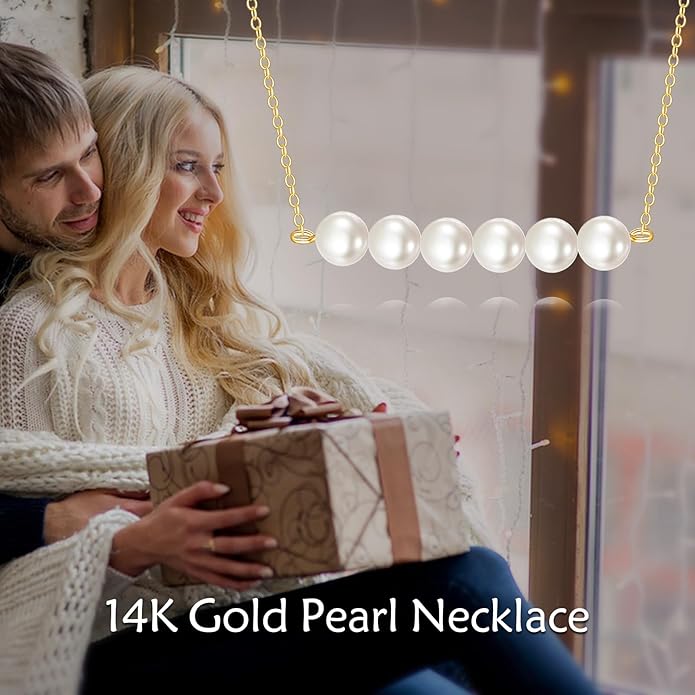 KECHO 14K Real Gold Freshwater Cultured Pearl Pendant Necklace 14K Solid Gold Jewelry Anniversary Birthday Gifts for Women