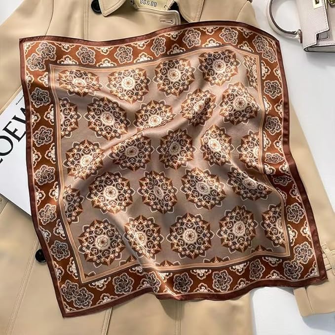 ANDANTINO 100% Mulberry Silk Scarf -21” Lightweight Square Neckerchief – Breathable Digital Printed Scarves with Gift Packed