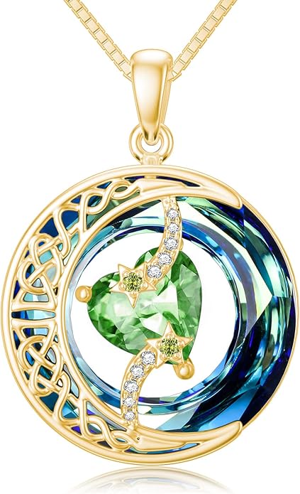 TOUPOP Christmas Gifts Birthstone Necklace 925 Sterling Silver Moon and Star Pendant with Blue Crystal Celtic Moon Jewelry Birthday Gifts for Women Mom Wife Her Daughter