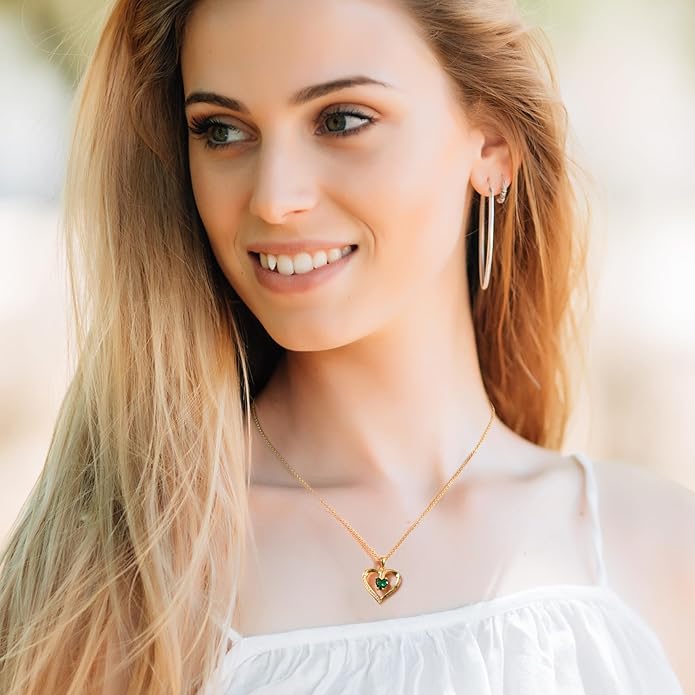 Easycosy Custom Name Necklace with Simulated Birthstones Customized Promise Necklace Heart Pendant with Engraved 2-6 Names - Anniversary Birthday Christmas Jewelry Gifts for Women Wife Mom Grandma