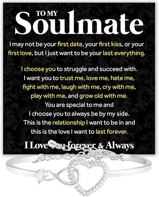 To My Soulmate Bracelet For Women With Heartfelt Message Card & Elegant Box, Bracelet For Girls, Soulmate Birthday, Wedding, Christmas Jewelry Gift From Boyfriend, Husband