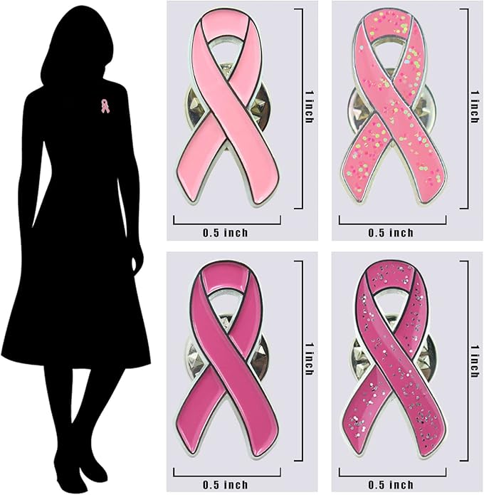 sticro 40 Pieces Pink Ribbon Pin Set Breast Cancer Awareness Enamel Lapel Pins with Glitter Filled, 4 Colors 10 Pcs Each