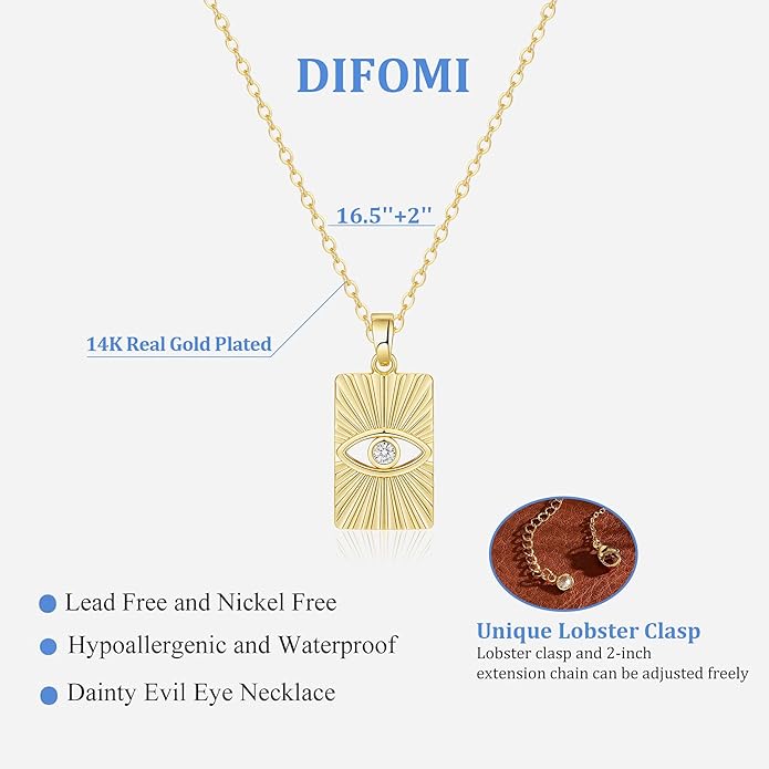 Evil Eye Necklace for Women,Dainty 14K Gold/Sterling Silver Plated Evil Eye Pendant Necklace Tiny Boho CZ Diamond Necklace Cute Trendy Lucky Protection Jewelry Gift for Women