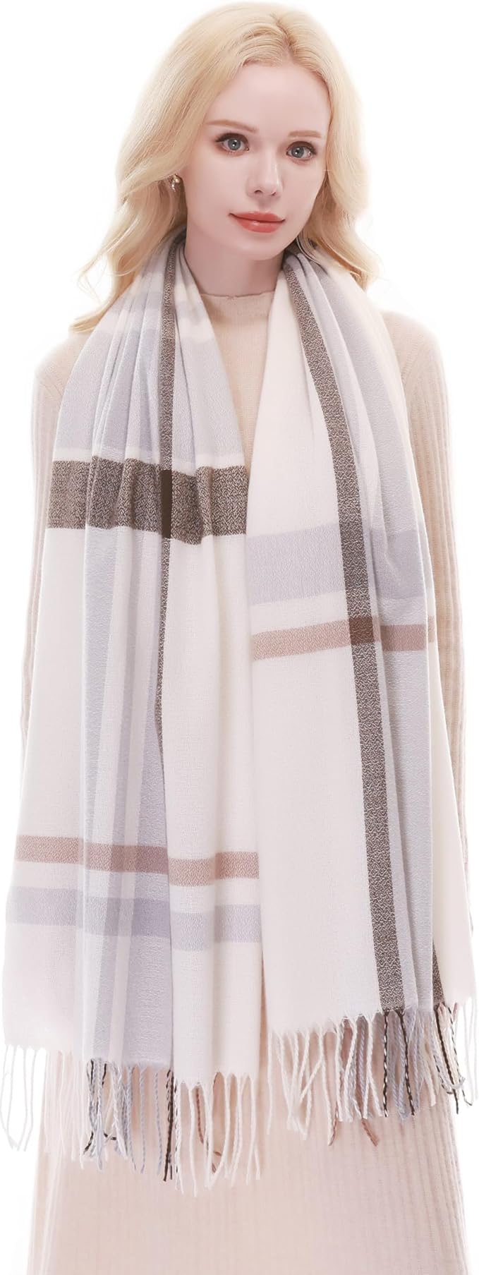 RIIQIICHY Plaid Scarf for Women Fall Winter Pashmina Scarves Wraps for Cold Weather Warm Large