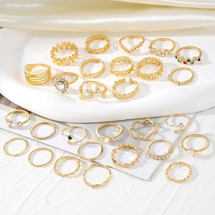 IFKM Gold Knuckle Rings Set For Women Vintage Stackable Joint Finger Midi Rings Dainty Cubic Zirconia Crystal Simple Twist Hollow Cute Rings Pack Jewelry Gift