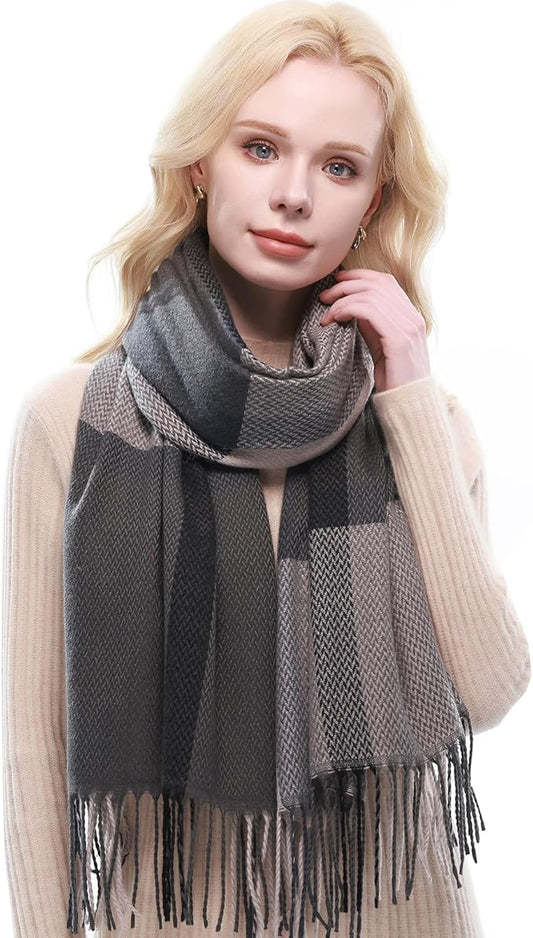 RIIQIICHY Plaid Scarf for Women Fall Winter Pashmina Scarves Wraps for Cold Weather Warm Large