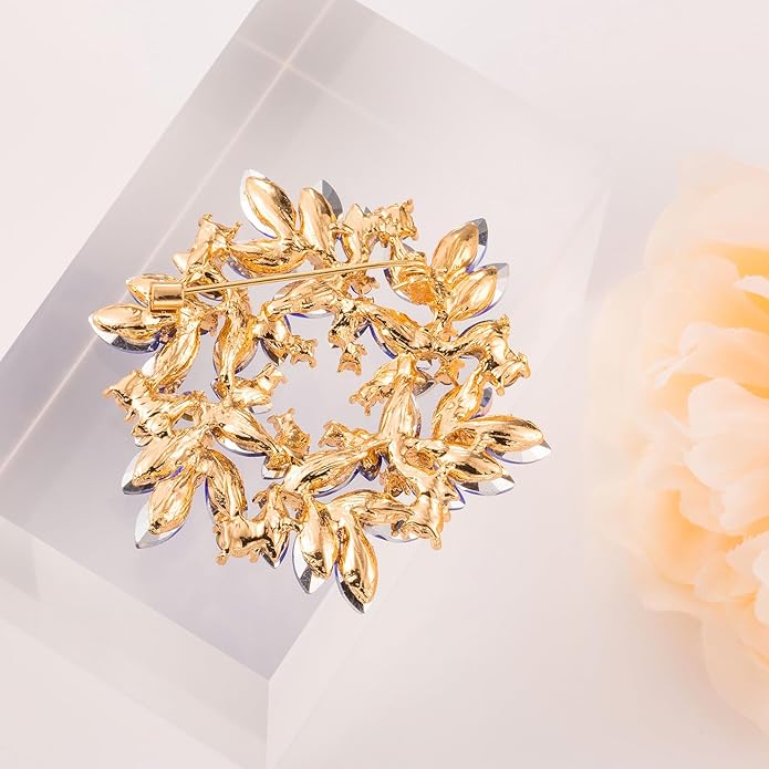 LAXPICOL Fashion Sparkly Austrian Crystal Flower Brooch Pin for Women Elegant Wedding Bridal Broach Pin 2"*2"