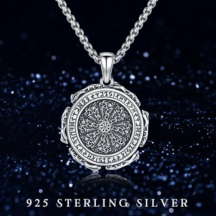 YueYuan Viking Necklace for Men 925 Sterling Silver Rune Amulet Pendant Nordic Necklace Viking Jewelry Gift for Father Husband Son