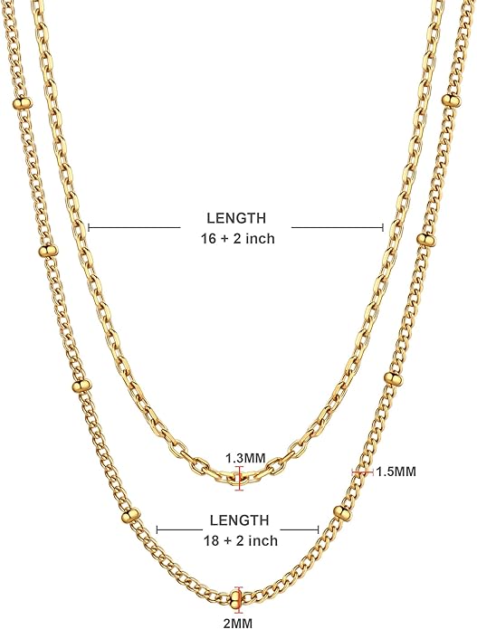 AILPIWE Layered Gold Necklaces for Women, 18K Gold Plated Dainty Paperclip Box Cuban Satellite Chain Necklace Set, Simple Gold Necklace Stack for Women