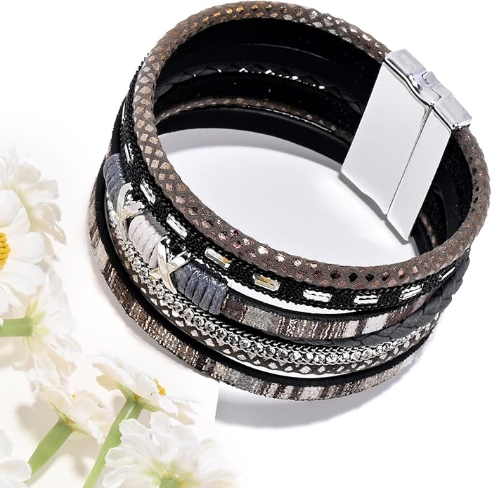 VIBILIA Boho Leather Wrap Bracelets for Women Multi-Layer Bracelets with Strong Clasp Jewelry for Women