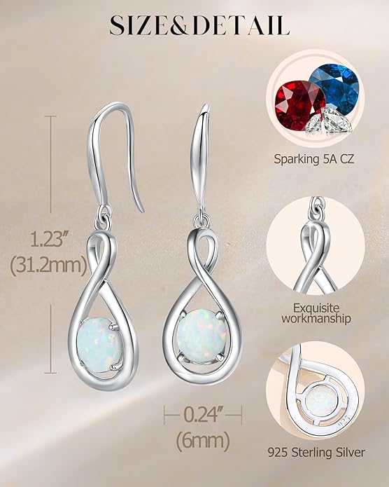 FANCIME Dangle Drop Earrings 925 Sterling Silver Dainty Infinity Round Gemstone Birthstone Jewelry Birthday Gifts for Her Women