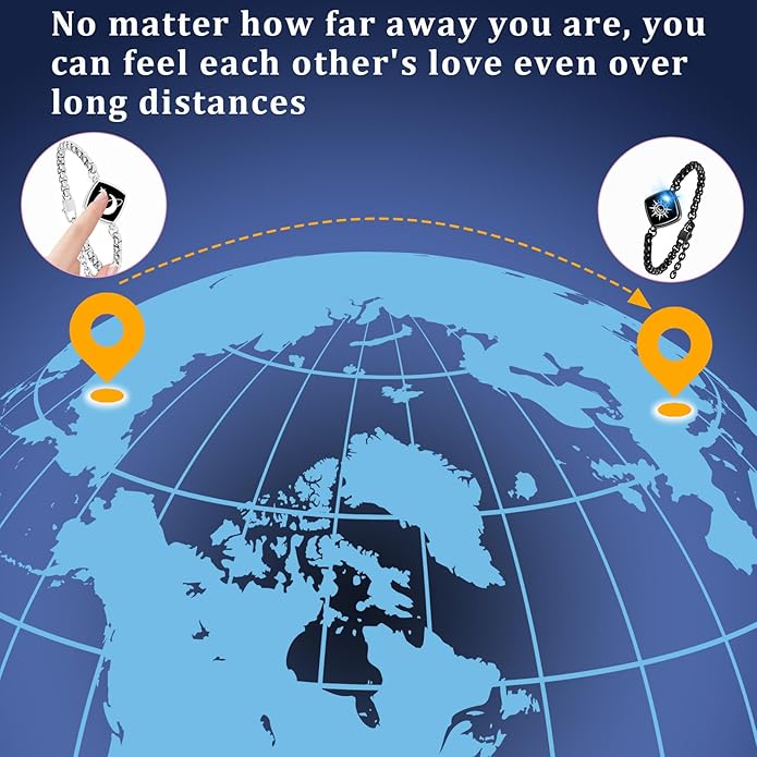 PULOMI Long Distance Touch Bracelets, Vibration & Light up Remote Smart Matching Couples Bracelet for Couple Long Distance Relationship Girlfriend Boyfriend Festival Gifts Lover Jewelry Set