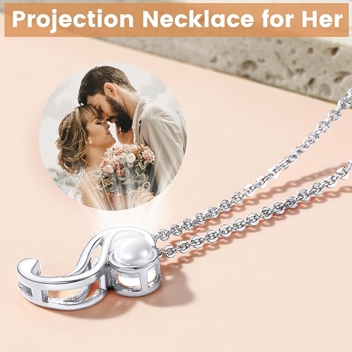 Custom4U Personalized Initial Picture Necklace for Women, Projection Necklace with Picture Inside, Gold/Silver Letter Pendant Necklace, Custom Photo Gifts for Mom Wife Birthday Valentines