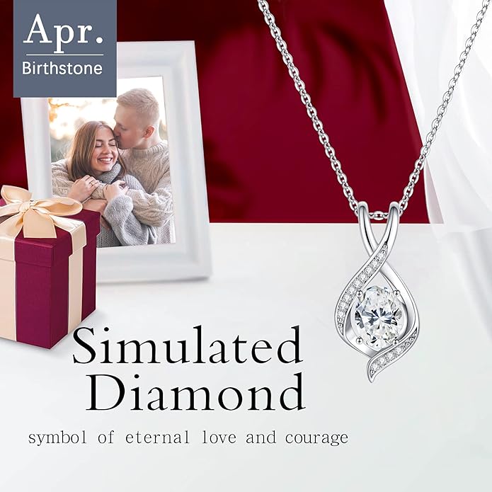 SMILEST Christmas Gifts for Women - 925 Sterling Silver Oval Sparkle Birthstone Pendant Necklace, Gemstone Pendant Anniversary Birthday Gifts for Women Wife Girlfriend Mom Grandma Birthstone Necklace