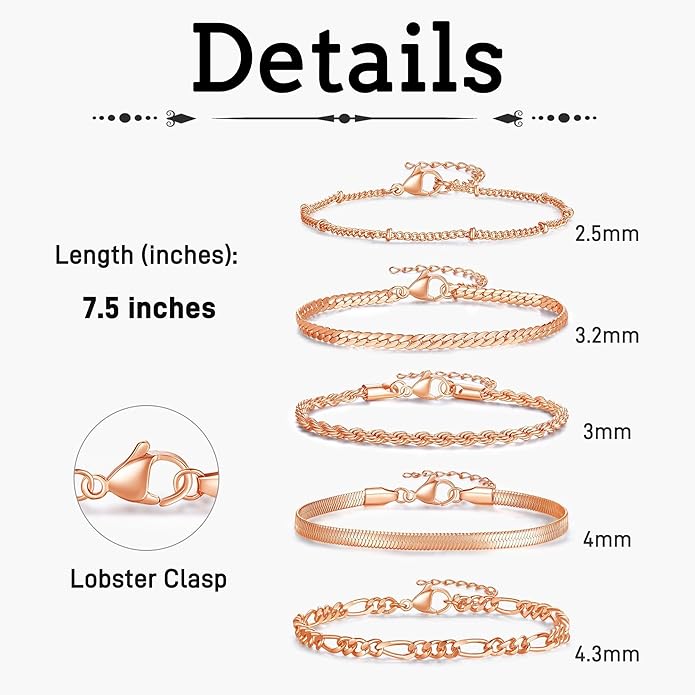 XIANNVXI Gold Plated Bracelets for Women Adjustable 14K Dainty Gold Bracelet Stack for Women Stackable Cuban Link Paperclip Chain Bracelet Set 5PCS Cute Trendy Bracelets for Present