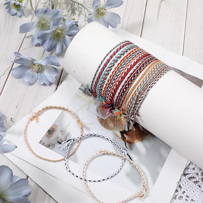 cobee 30Pcs Woven Wrap Friendship Bracelets Handmade, Handmade Friendship Braided Bracelet, Adjustable Colorful Tassels Cotton Rope Bracelets Jewelry, Suitable for Women, Men, Teenagers Mixed Colors