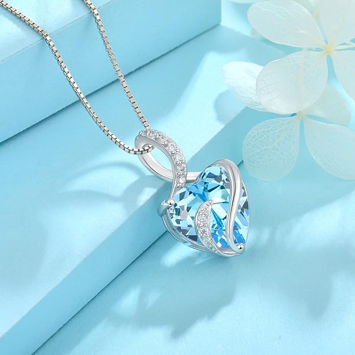 FJ Infinity Birthstone Necklace 925 Sterling Silver Love Heart Pendant Jewelry Gifts for Women