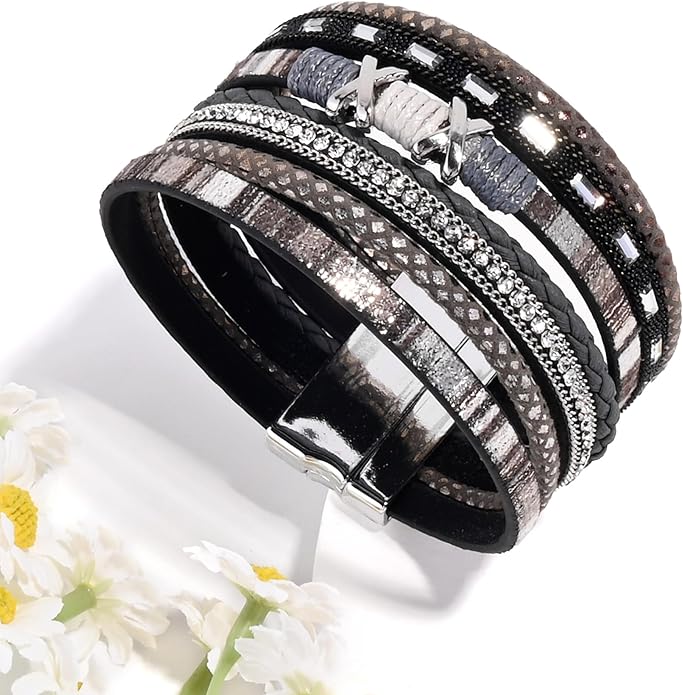 VIBILIA Boho Leather Wrap Bracelets for Women Multi-Layer Bracelets with Strong Clasp Jewelry for Women