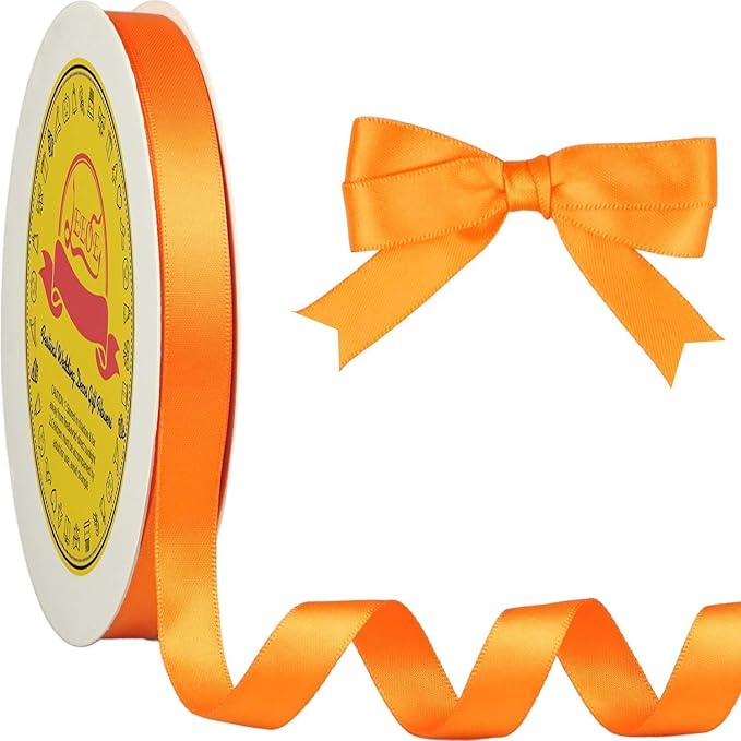 LEEQE Double Face Autumn Orange Satin Ribbon 1/2 inch X 50 Yards Polyester Autumn Orange Ribbon for Gift Wrapping Very Suitable for Weddings Party Invitation Decorations and More