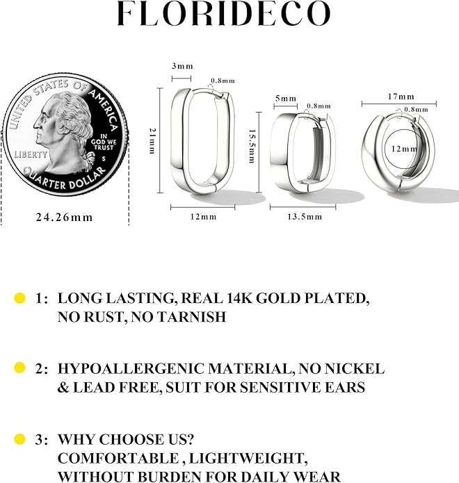 Florideco 3Pairs Chunky Gold Earrings Set 14K Gold Plated Hoop Earrings for Women Trendy Small Thick Huggie Hoops Earring Lightweight Silver Hoop Earring Sets for Multiple Piercing