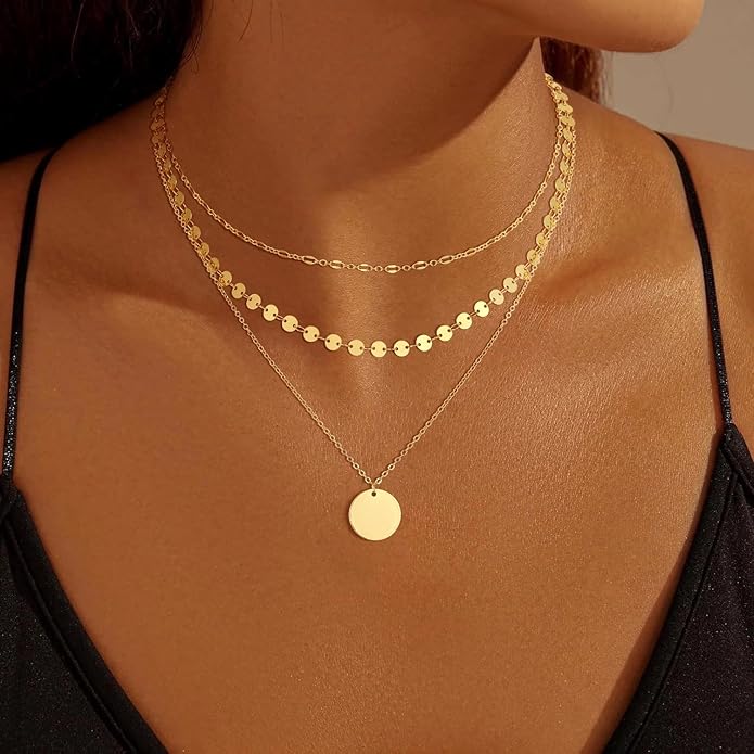 Gold Necklace for Women 14K Gold Plated Layered Necklaces Dainty Pendant Necklace Cute Stack Necklaces Set Fashion Jewelry Gift for Her