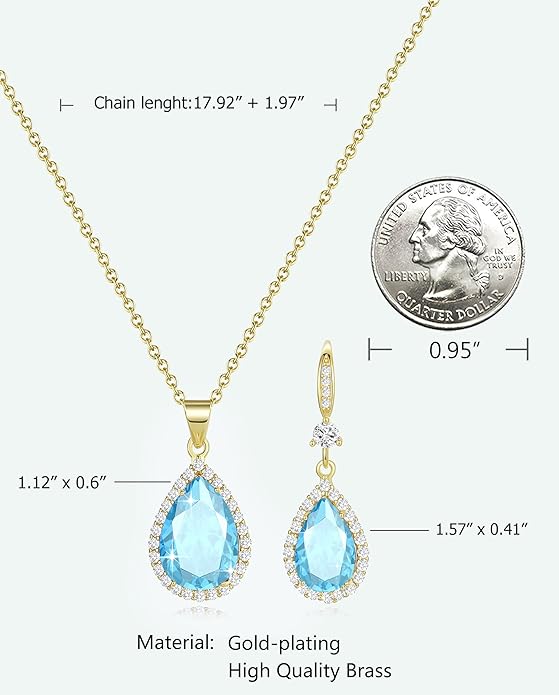 Sumonyo Women Jewelry Set Silver/Gold Plated Teardrop Pendant Necklace Dangle Drop Earrings Dangling Sets Birthstone Crystals Rhinestone,Birthday Anniversary Wedding Mother’s Day Gifts for Women