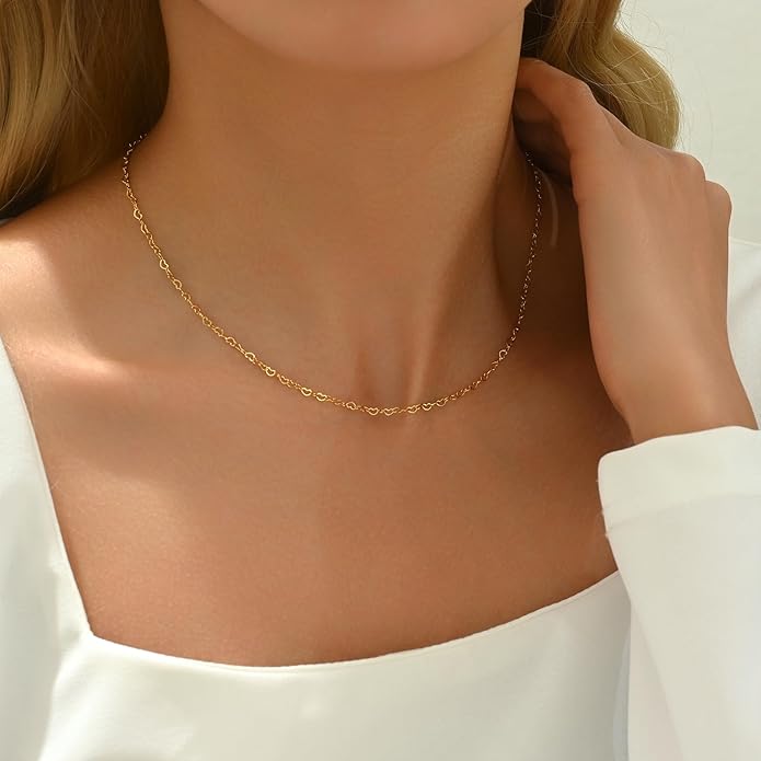 Gold Chain Necklace for Women Dainty 18K Gold Plated Thin Satellite Beaded Turquoise Necklace Simple Gold Boho Jewelry