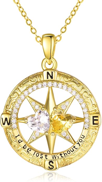 Zeuslia Double Birthstone Necklace Gifts for Wife - 925 Sterling Silver Sunflower/Rose/Crown Cross/Compass/Heart Pendant I Love You Necklace, Anniversary Birthday Gifts for Wife Girlfriend Mom Her
