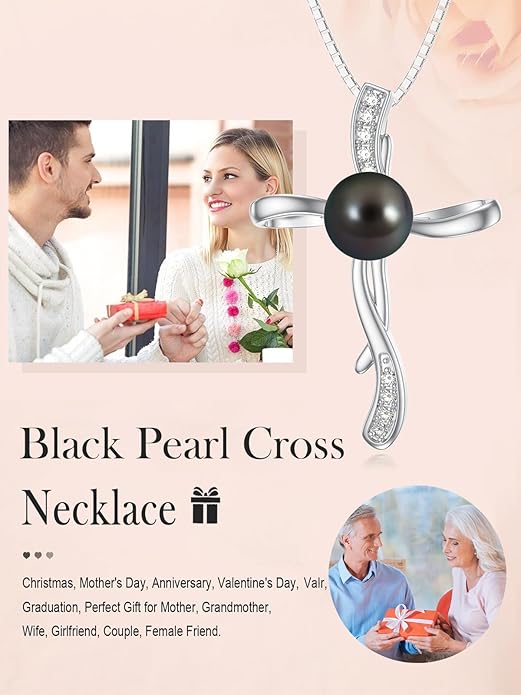 KANNSOAR Tahitian Black Pearl 18K White Gold Plated Sterling Silver Pendant Necklace for Wedding Birthday Anniversary Valentines Day Christmas Pearl Jewelry Gift for Women Wife Mom Lover Girlfriend