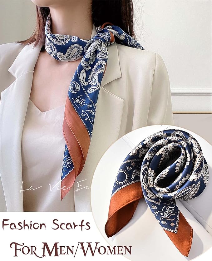kcctoo 27.5" Mulberry Silk Feeling Head Scarf Women's Fashion Square Neck Satin Scarfs for Bag Hair Scarves Gift