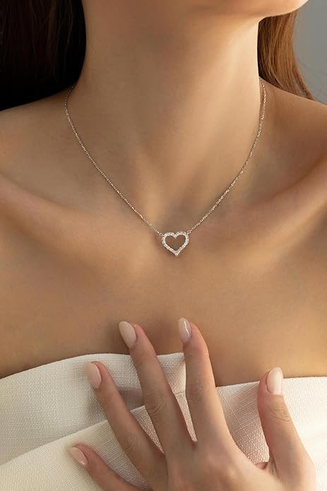 14k Gold Plated Cubic Zirconia Heart Necklace | Women's Heart Pendant Necklace (Sterling Silver)