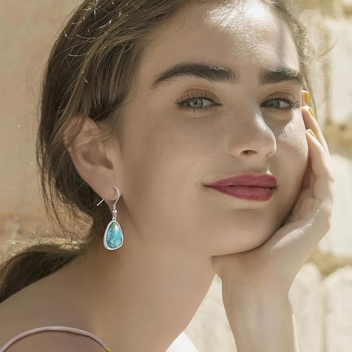 Turquoise Earrings for Women,Sterling Silver Turquoise Drop Dangle Earrings,Vintage Style Sterling Silver Turquoise Earrings-Boho & Western Drop Dangle Earrings for Women, The Triple Threat Blue Jewelry Gift