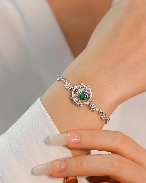 FANCIME Tree of life Birthstone Bracelet for Women Sterling Silver Tree Jewelry Birthstone Charm Bracelet Gemstone Anniversary Birthday Christmas Gifts for Wife Mom Her