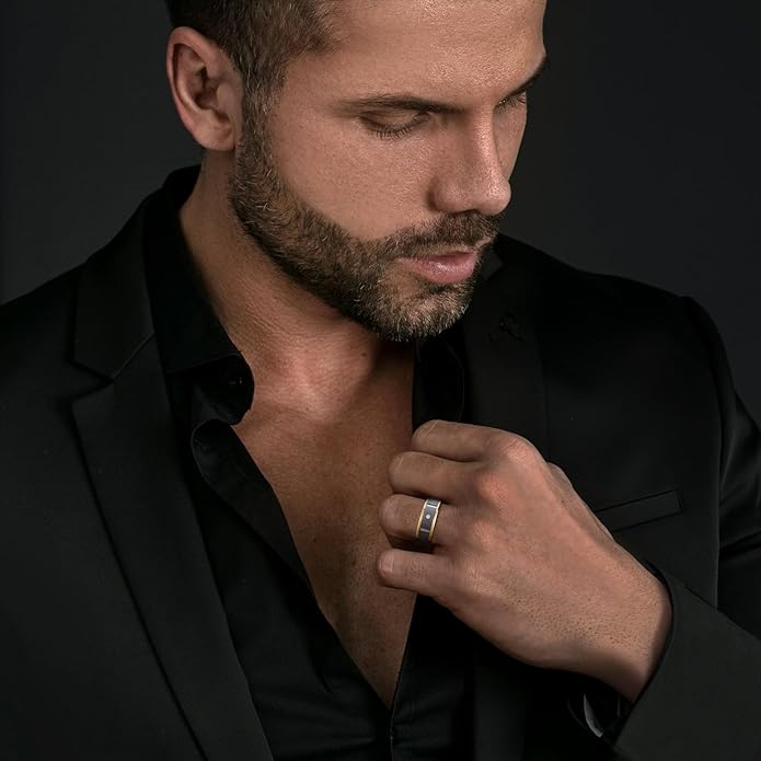 King Will Mens Tungsten Wedding Band with Cubic Zircon Inlay 7mm/8mm Flat Cut Comfort Fit Engagement Rings