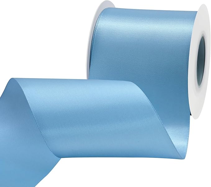 LEEQE Dusty Blue Satin Ribbon 3 inch X 15 Yards Polyester Ribbon for Gift Wrapping Very Suitable for Weddings Party Hair Bow Invitation Decorations and More