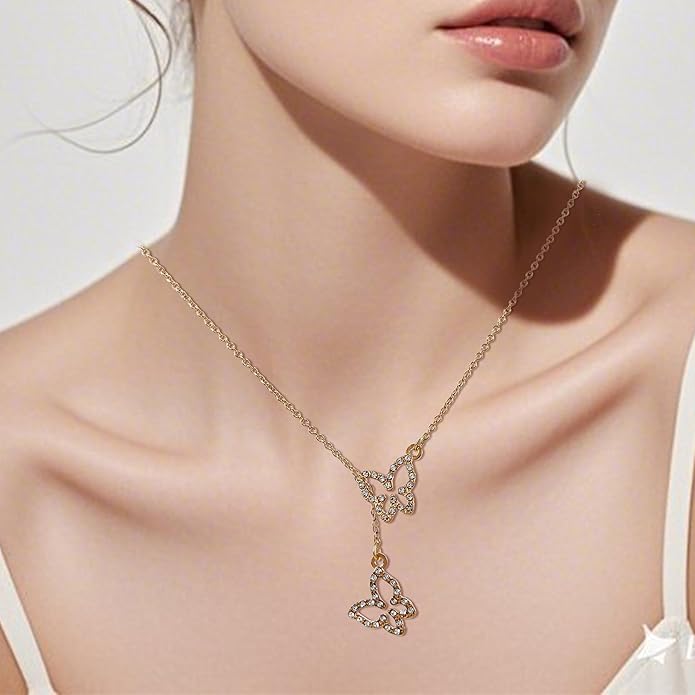 Irregular Y2k Long Y-shaped Necklace with Zircon Inlaid Sparkling Brick Tassel Pendant Double-Layer Chain High-end Fashion Accessory Women's