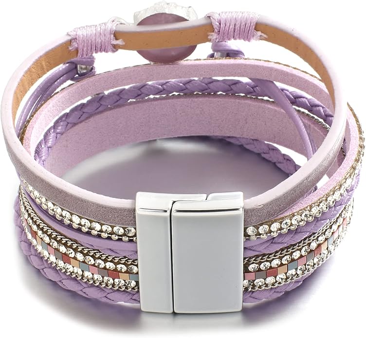 Leather Wrap Bracelet for Women Beaded Cuff Bracelet with Heart-shape Decor Bohemian Crystal Bracelet Jewelry with Clasp Bangle Bracelet for Women Girls Birthday Holiday Gift