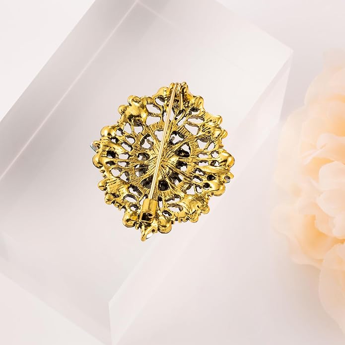 LAXPICOL Vintage Clear Austrian Crystal Brooch Pin for Women Elegant Wedding Bridal Brooches Broach Pin 1.69"*1.39"