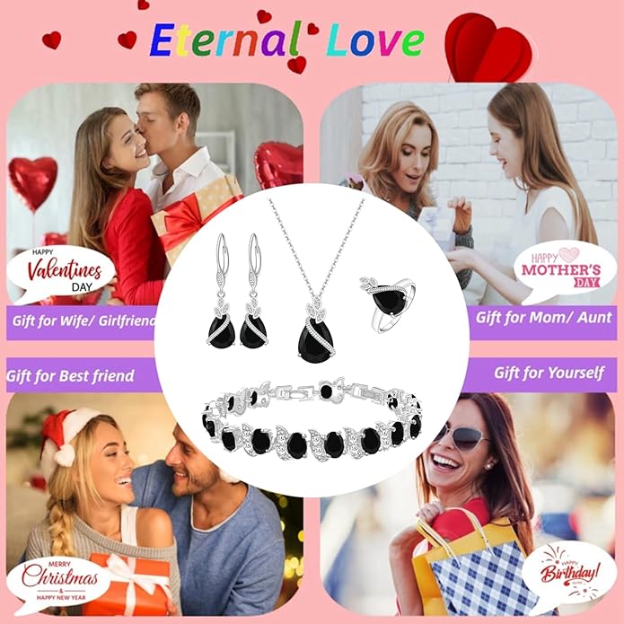 ZCGJWE Wedding Jewelry Set for Women Gem Necklace Earrings Bracelet Luxury Jewelry Set Birthday Valentine's Day Mother's Day Christmas Prom Jewelry Gift