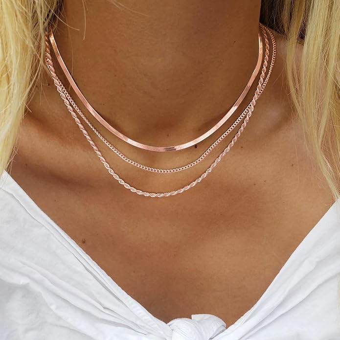 Freekiss Herringbone Necklace for Women,Dainty Gold Necklace,14k Gold Plated Snake,Gold Chain Choker Necklaces,Simple Gold Layered Necklaces,Gold Jewelry Gift for Women