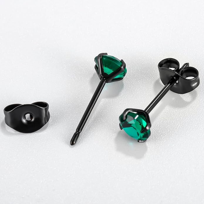 12 Pairs 18K Gold Plated Surgical Stainless Steel Stud Earrings, Star Heart Square Stud Earring for Women, Cubic Zirconia Birthstone Stud Earrings Set