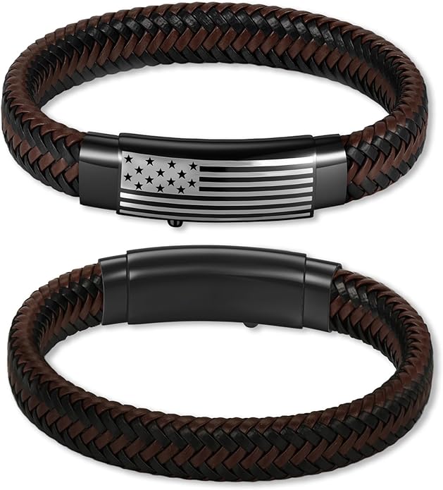 American Flag Leather Bracelet for Men Bible Verse Bracelets Cross Bracelet Christian Jewelry Gift for Men