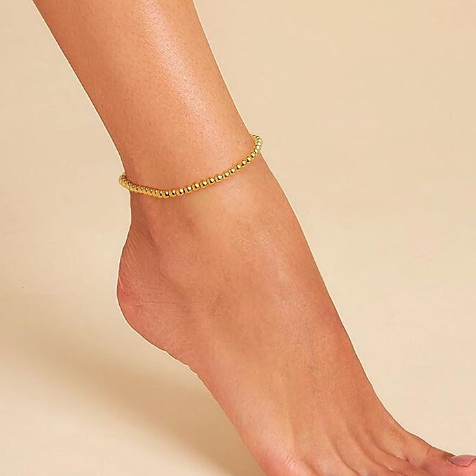 Jean Beau Gold Waterproof Ankle Bracelets for Women, Dainty Simple Non tarnish Foot Anklets Adjustable Summer Beach Jewelry Gifts