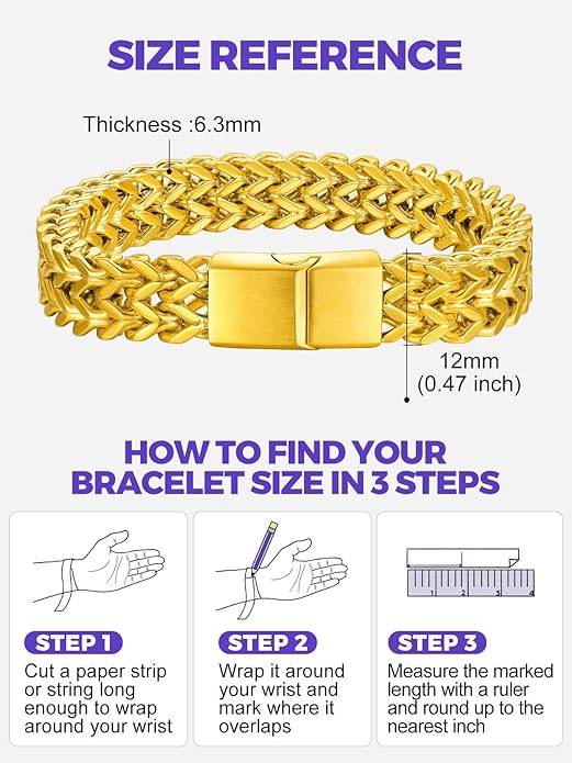 Richsteel Bracelets for Men 6mm/10mm/12mm Width Stainless Steel With Sturdy Clasp Franco Curb Chain Mens Bracelet 7.4/8.2/9 Inches Length