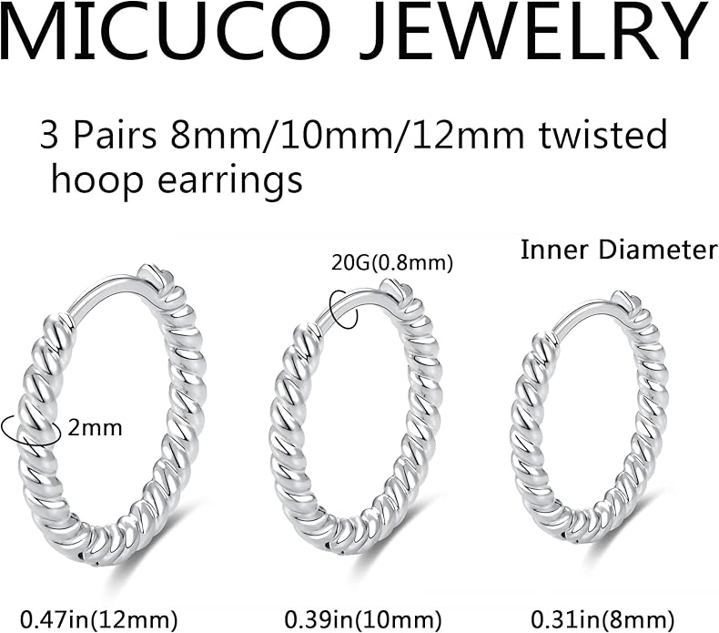 micuco 3 Pairs Small Hoop Earrings Set for Women, 14K Gold Plated Huggie Hoop Earrings for Men, Tiny Cartilage Hypoallergenic Earring Set
