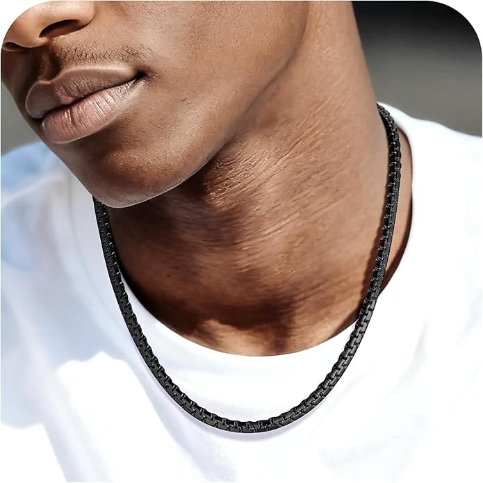 Bestyle 18K Gold Plated/Silver/Black Chain for Men, Hypoallergenic 2/4/6/8mm Stainless Steel Flat Link Chain Necklace for Men & Women Hip Hop Jewelry, 14-30"