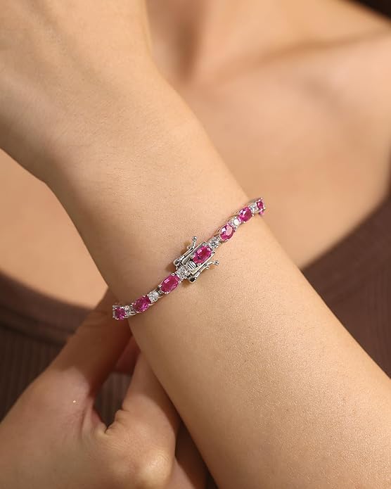 FANCIME Birthstone Bracelets Sterling Silver Tennis Bracelets Charm Fine Jewelry Birthday Gifts for Women 7"